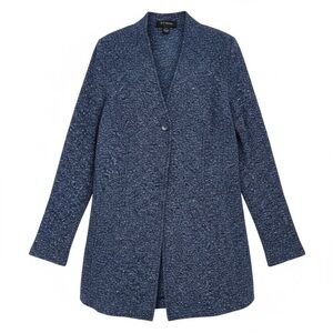 St. John Blue Wool Blend Tweed Single Button Lady Blazer Jacket‎ Size 10